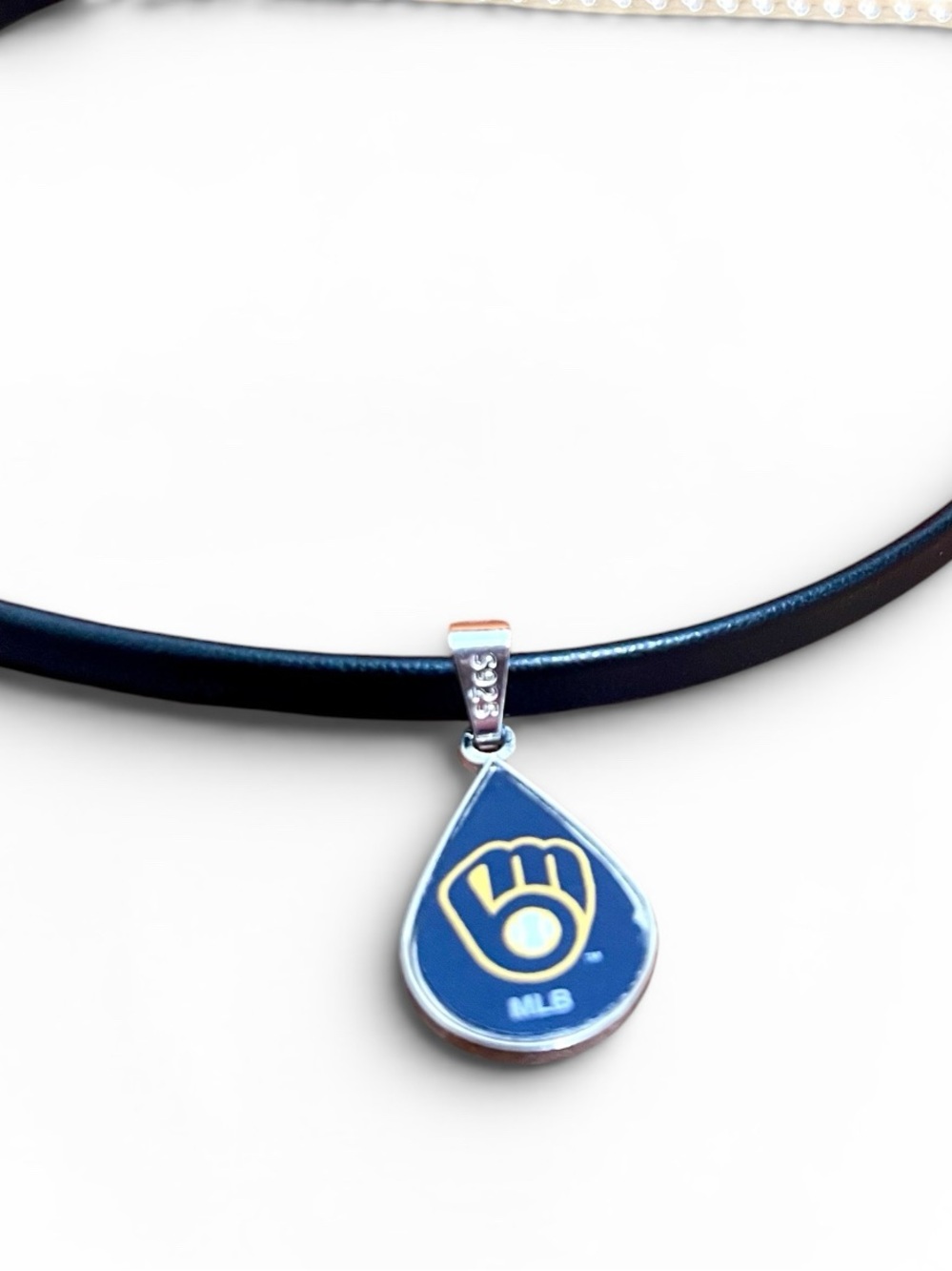 Milwaukee Brewers Upcycled MLB Logo Teardrop Leather Choker Necklace Unisex